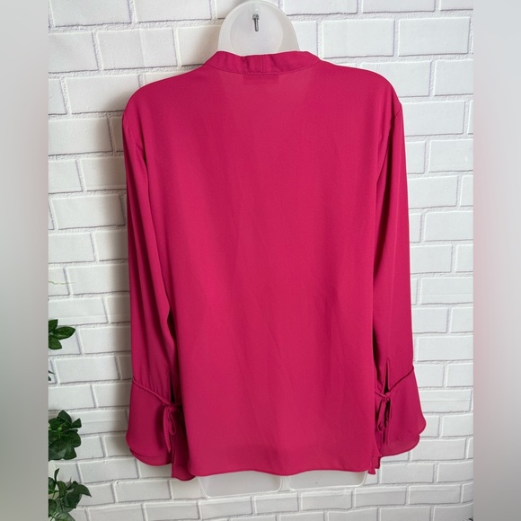 Calvin Klein fuchsia Blouse with Bell Sleeves and Mandarin Collar/size L - Picture 8 of 10